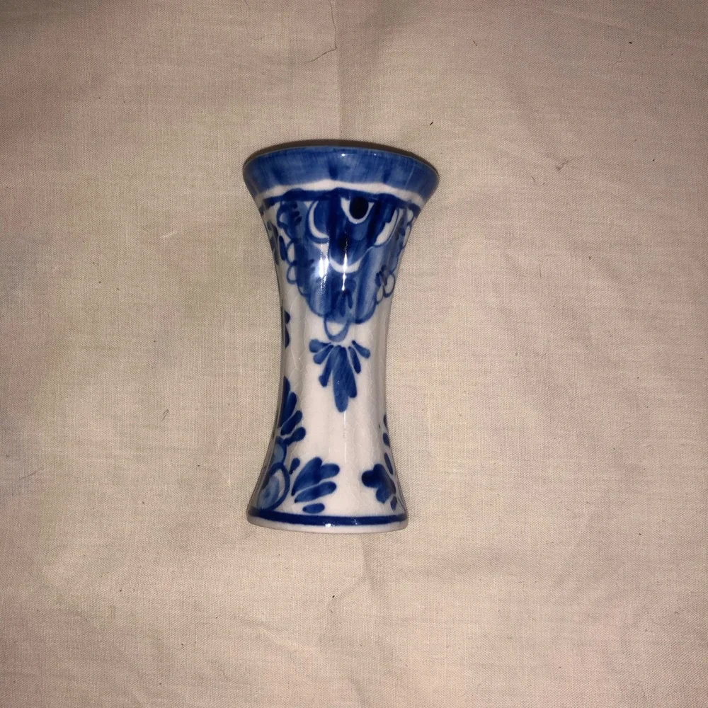 Hand Painted Delfts Blauw Mini Vase Blue White Floral Ceramic Bud Vase 3.25 inch
